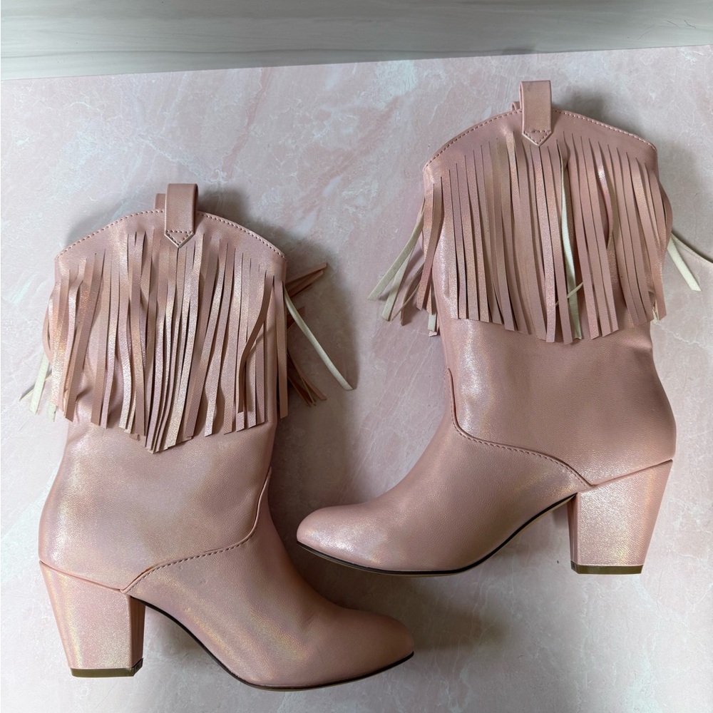 Good quality Shimmer Irridescent Pink Cowboy Boots with Fringe